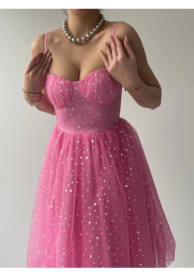 Defymoda Missu Midi Elbise Pembe