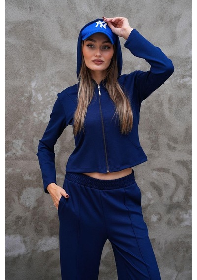 Elaxi Modal Kumaş Slim Fit Kapüşonlu İkili Takım Lacivert