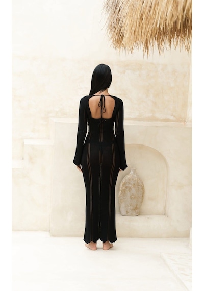 Mai Collection Mai Studios Co. Paulina Dantel Örgülü Siyah Triko Elbise Siyah