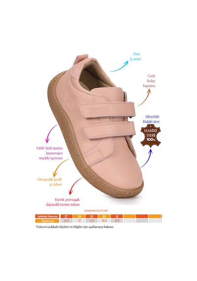 Kiko Kids Luqa Deri Günlük Kız Çocuk Spor Ayakkabı Pudra