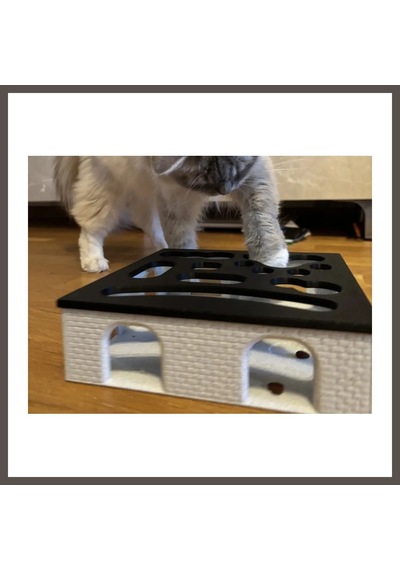 Bezos 3d Baskı Kedi Zeka Oyuncağı Yavaş Yeme Aktivite Kutusu Tuğla Desenli Ödül Mama Bulmaca Siyah Beyaz Nxrlvng