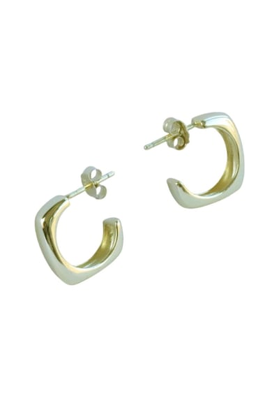Kare Oval Gold Kaplama Gümüş Küpe Gümüş