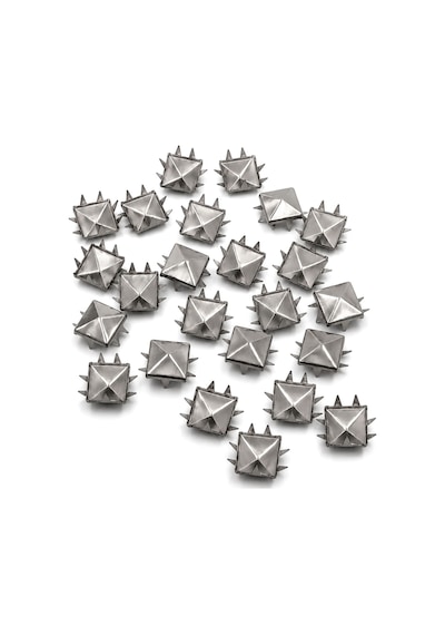 Süs Tırnaklı Gümüş Renk Çakma Kare Piramit 5 Mm 20 Adet Metal Trok