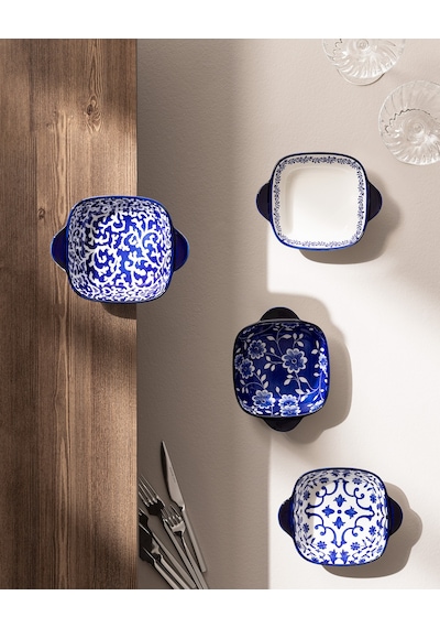 Reve Bleu Vista Kare Tabak Seti - 17 Cm - Mavi/beyaz 8684427358450 Çok Renkli