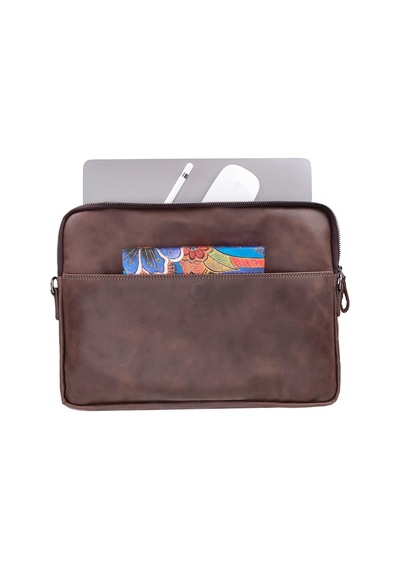 Bloomsleeve Leeds 14" Mahogany Dark Brown Hakiki Deri Laptop & Tablet Kılıfı Kahverengi