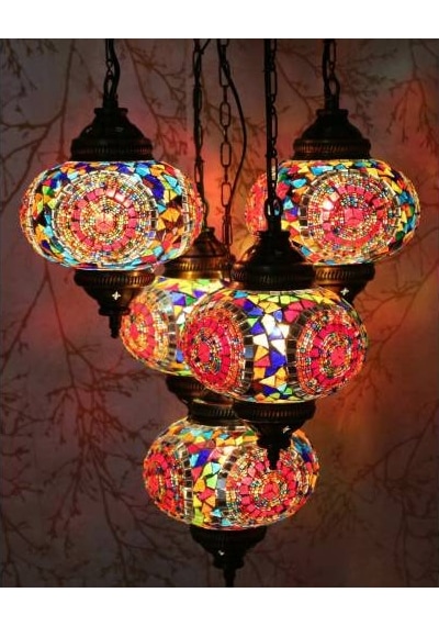 Dekoratif MOZAİK LAMBA OSMANLI LAMBA OTANTİK LAMBA MOZAİK AVİZE 5Lİ v2