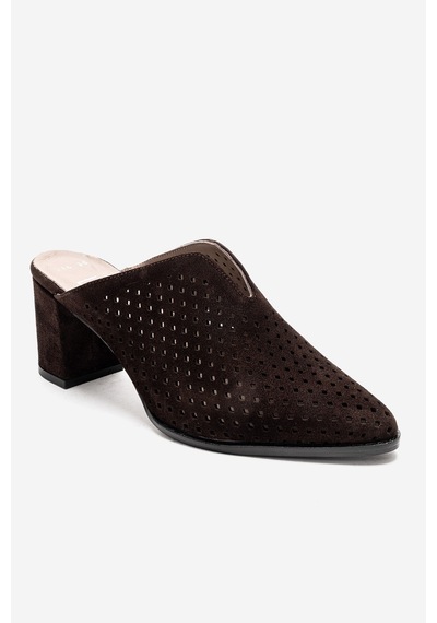 Luvishoes Toen Kahverengi Süet Hakiki Deri Kadın Kalın Topuklu Terlik