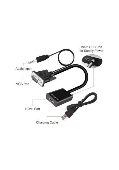 Kumandacenter-Vga To Hdmı Adaptör+Ses Destekli Usb Den Güç Alır
