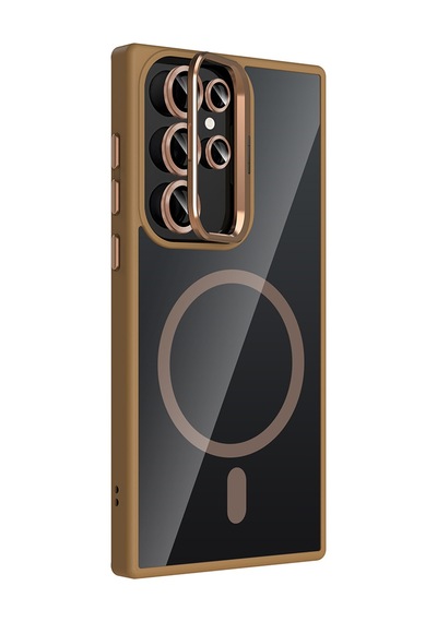 Zore Galaxy Uyumlu S23 Ultra Kılıf Standlı Ve Kamera Lens Hediyeli M-safe Şarj Özellikli Ogaa Etro Kapak - Deser Desert Titanyum