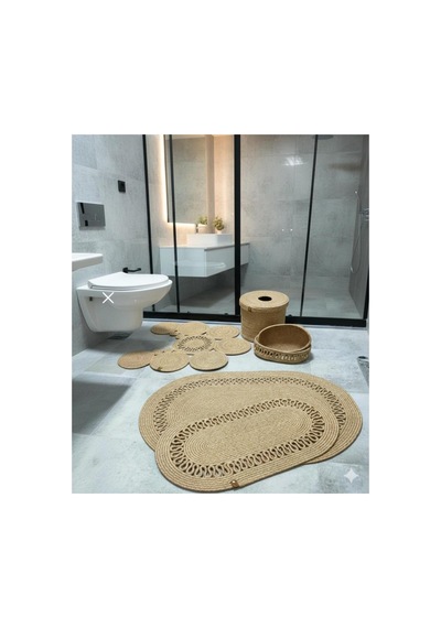 Jüt,hasır,banyo Takımı,banyo Paspası, Paspas Takımı,makyaj Sepeti,banyo Kovası,klozet Paspas, Bej Bej