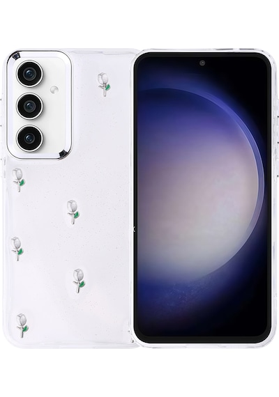 Galaxy S23 Fe Kılıf Airbag Tasarımlı Simli Şeffaf Zore Kutup Kapak Lale