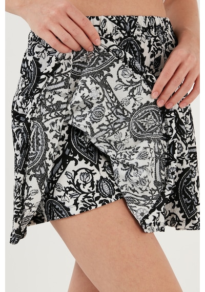 Lela Desenli Beli Lastikli Mini Bayan Şort Etek 5865118 Siyah-Beyaz