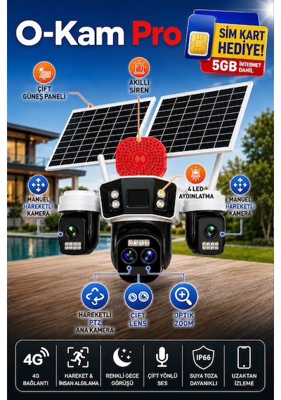 O-kam 4075 12mp 10x Zoom 4 Lens 3 Ekran 4g Solar Kamera 5gb İnternet