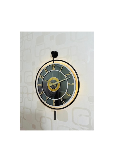 Pey Aksesuar Metal Camlı Duvar Saati 40x60 Cm Işıklı Gerçek Cam Duvar Saati Modern Tasarım Siyah-füme-beyaz-gold