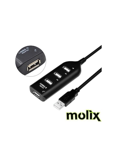 Molix Siyah 4 Port Usb 2.0 Usb Hub Çoklayıcı Switch