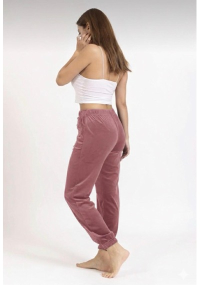 Kadın Soft Cepli Fransız Kadife Tek Alt Pijama Gülkurusu