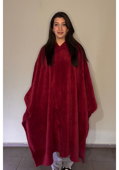 Giyilebilir Hoodie Battaniye Rahat Kalıp Tek Beden Kırmızı