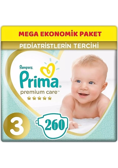 Prima Premium Care Bebek Bezi 3 Numara Midi 260 Adet Mega