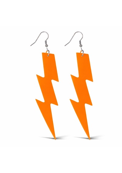80 Ler 90&amp Apos Lar Retro Neon Turuncu Şimşek Küpe 10 Cm 4801