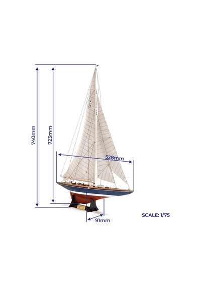 Occre 12013 1/75 Ölçek, Endeavour Yacht America's Cup 1934, 53 Cm. Yelkenli Yat, Ahşap Model Kiti