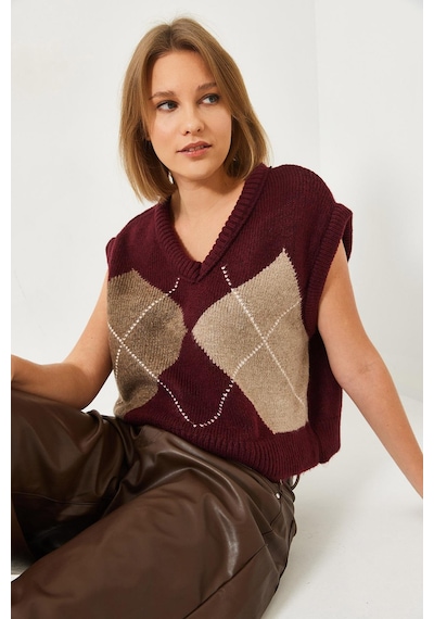 Shade Kadın Premium Baklava Desenli Oversize Triko Süveter Ts241003 60261172 - Bordo