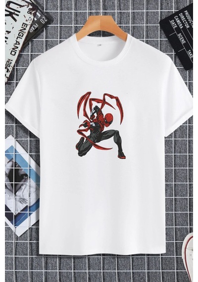 Unisex Kadın Erkek Spiderman 2099 Baskılı Oversize T-shirt Beyaz Mck2273 Beyaz