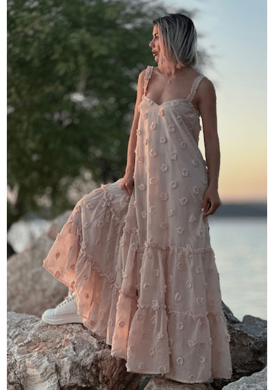 Fashion Cocktail Fırfır Askılı Kumaş Çiçekli Astırlı Maxi Yazlık Bohem Sahil Tatil Elbise Camel Fashion Cocktail Fırfır Askılı Kumaş Çiçekli Astırlı Maxi Yazlık Bohem Sahil Tatil Elbise Camel