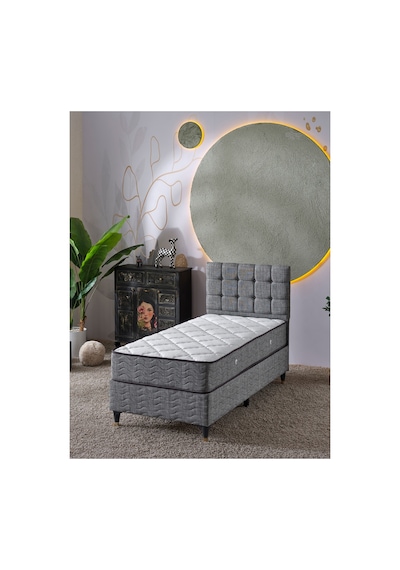 Beehanem Bengü Ortopedik Başlık + Yatak + Baza Seti 100x200 Keten Gri Geniş Tek Kişilik Premium 3'lü 100 x 200