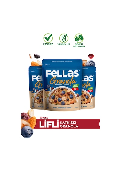 Fellas Granola - Yaban Mersini & Kuruyemiş 200 G - 3'lü Paket