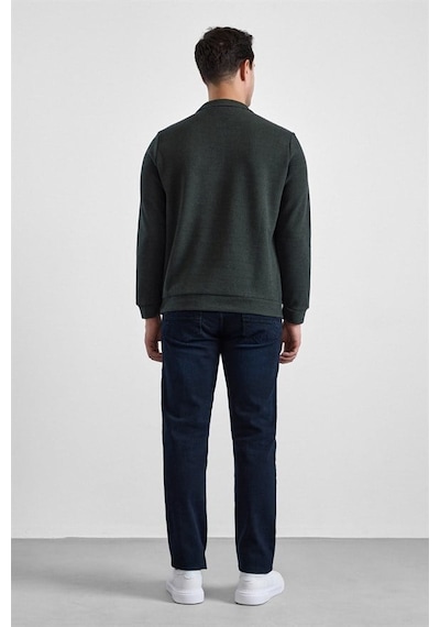 Süvari Haki Regular Düz Fermuarlı Polo Yaka Sweatshirt Sw2013700011-yh1