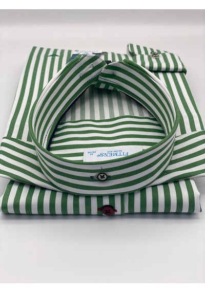 Slim Fit Uzun Kol Likralı Çizgili Yaka Düğmeli Hediye Kutulu Erkek Gömlek Fs-003669 - Yeşil-2431