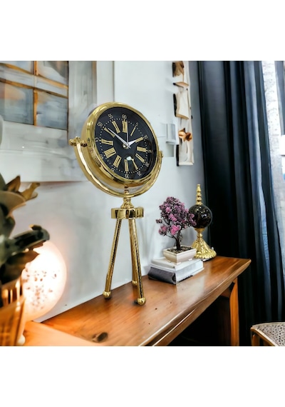 Gold Metal Ofis Salon Otel Masa Saati 26*45 cm H2 Altın
