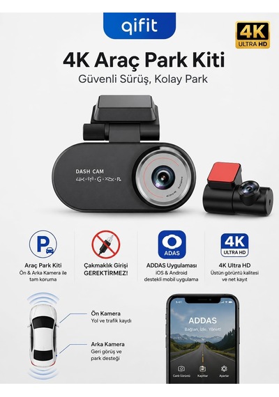 4k Ultra Hd Wlan Araç Kamerası Ön Ve Arka Kamera Park Kiti