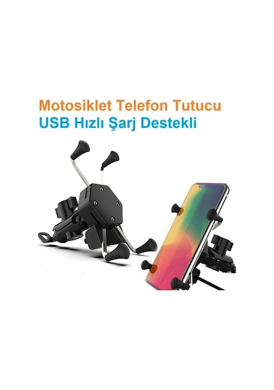 Usb Şarjlı Ayna Bağlantılı Motosiklet Telefon Tutucu Motor