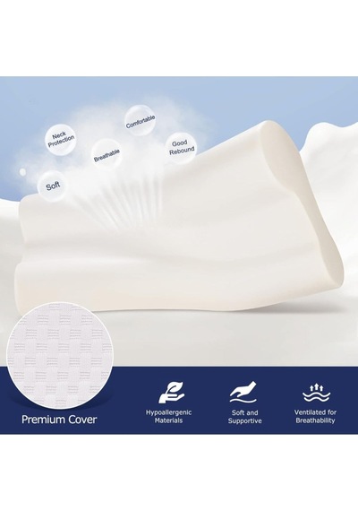 Ortopedik Yastık Visko 60x40cm Boyun Fıtığı Boyun Düzleşmesi Boyun Agrısı Desteklı Visko Ortopedik Beyaz