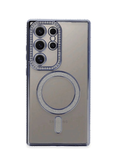 Samsung Galaxy Uyumlu S24 Ultra Kılıf Joke Simli Magneticsafe Kılıf - Mavi İtdark1328