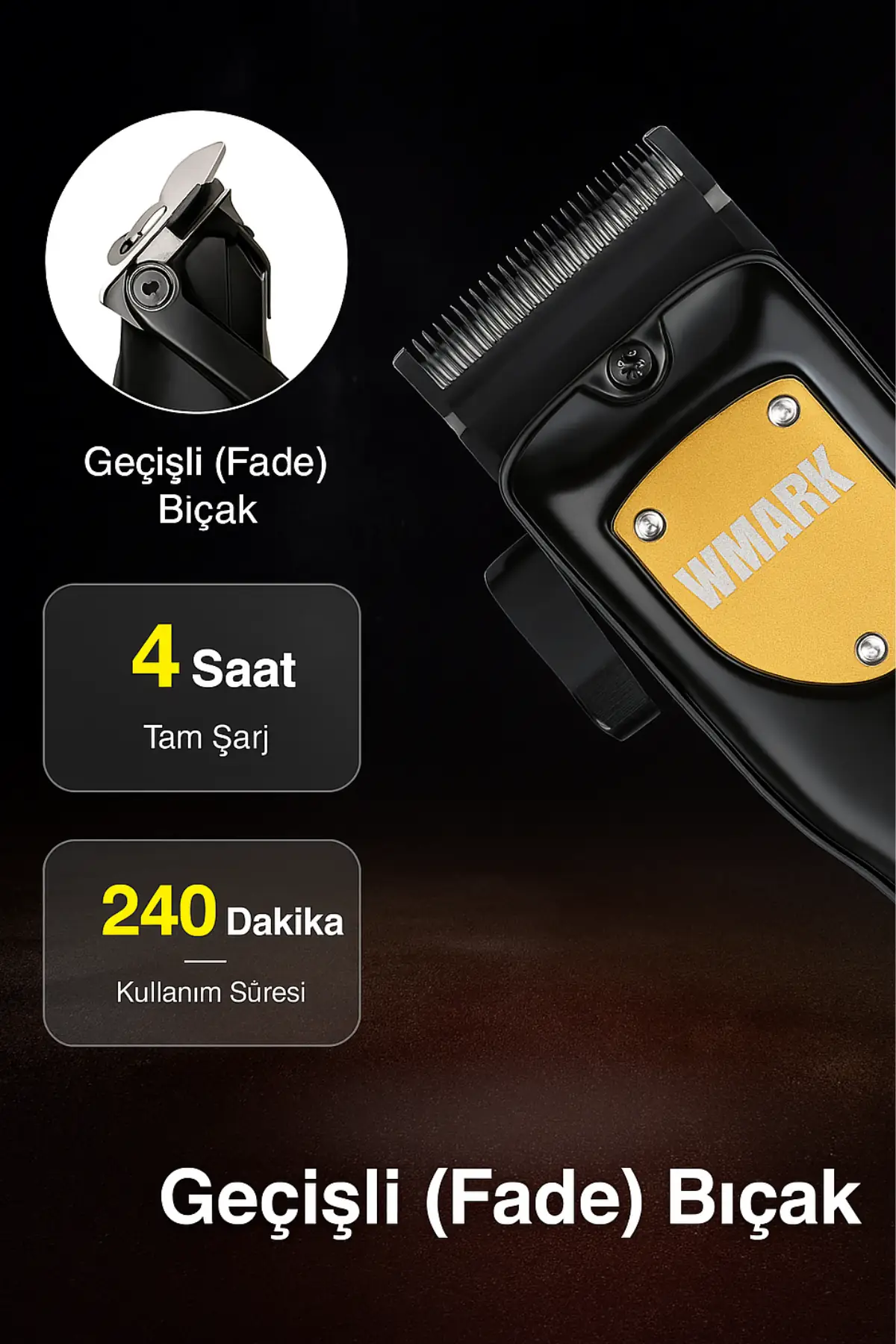 Wmark Ng-2043 Şarjlı Saç Kesme Makinesi 8 Taraklı Barber Set, Ayarlanabilir Kesim 3-4 Saat