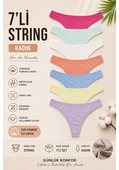 Nicoletta Kadın Külot Tanga 7 Li Paket Likralı Turuncu
