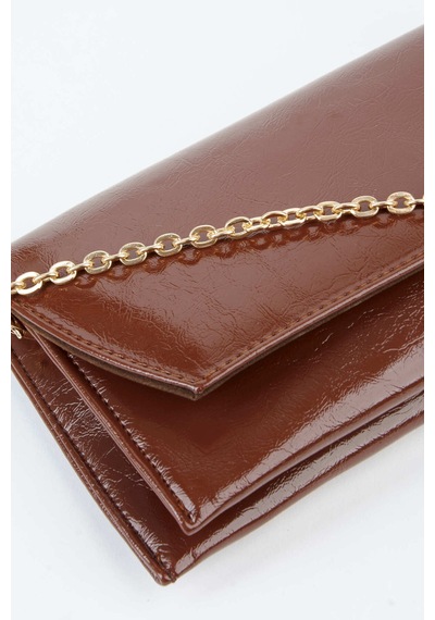 Vivaq Kadın Kahve Zarf Tasarım 2 Bölmeli Mini Zincir Askılı Çıt Çıt Kapama Clutch Ve El Çantası Kahverengi