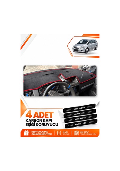 Opel Zafira B 2004-2011 Uyumlu Ön Torpido Koruma Kılıfı Halısı Örtüsü - Siyah Kırmızı
