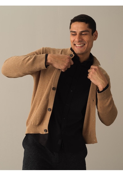 Xint Camel Regular Fit Dik Yaka Pamuklu Hırka 801663