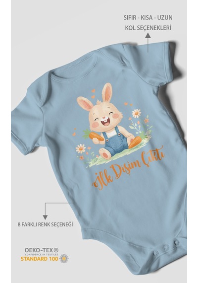 Morivokids İlk Dişim Çıktı Kısa Kollu Bebek Body %100 Pamuk Zbn119-kk Bebe Mavisi