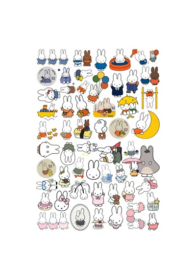 Tatlı Tavşan Sticker Seti - Etiket Seti Scrapbook Bullet Journal Çok Renkli