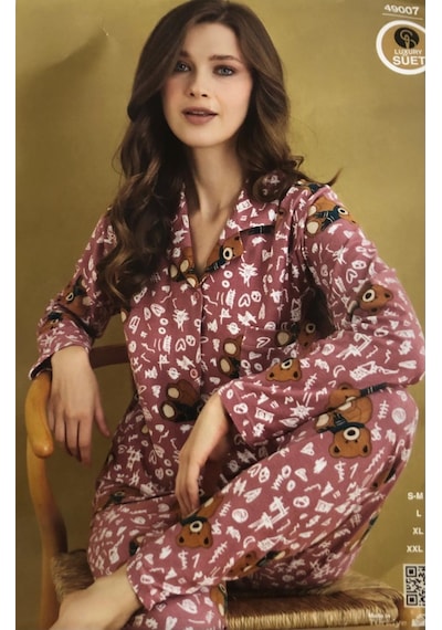 Çağrı Kadın Kışlık Süet Uzun Kollu Önü Düğmeli Yumuşak Dokulu Pijama Takımı Gül Kurusu Çağrı Kadın Kışlık Süet Uzun Kollu Önü Düğmeli Yumuşak Dokulu Pijama Takımı Gül Kurusu
