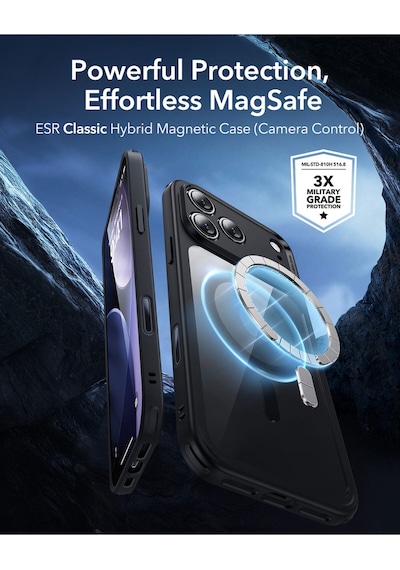 Esr Apple Uyumlu iPhone 17 Pro Max Kamera Kontrol Koruma Butonlu Classic Hybrid Magsafe Kılıf+cam li Set Şeffaf Siyah