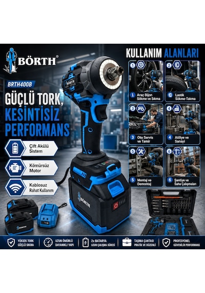 Börth Brth400b Çift Akülü 400nm Somun Sıkma Sökme Makine Seti
