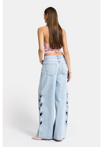 Itsbasic Kadın Ice 4s6-3 Süper Baggy Kalp Nakış Detaylı Özel Tasarım Denim Jean Buz Mavi
