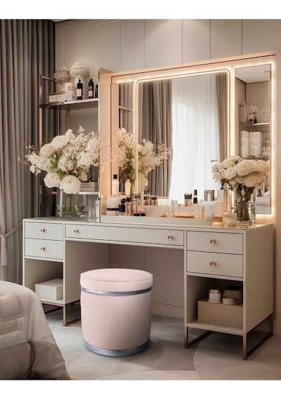 Zerafet Silver Kaplama Luxery Puf-pembe Babyface Kumaş Pofuduk Oturma Pufu&makyaj Pufu&bench