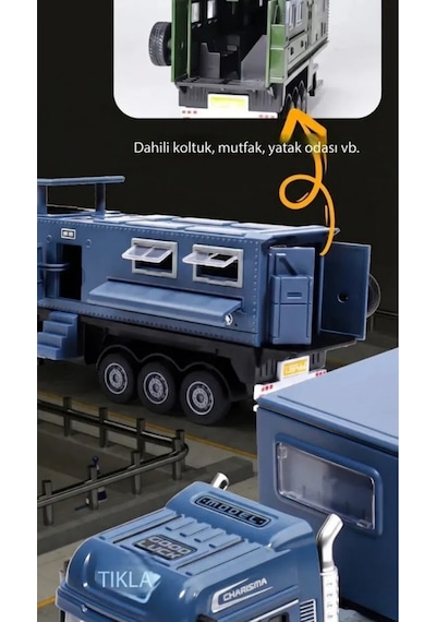 Oyuncak Tır Ve Karavan Seti - 39cm Büyük Boy Metal Kupa Işıklı Sesli Çek Bırak Oyuncak Araba