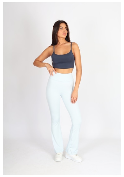 Soft&Basic Kadın Mavi İspanyol Paça Flare Yoga Tayt Pantalon Mavi